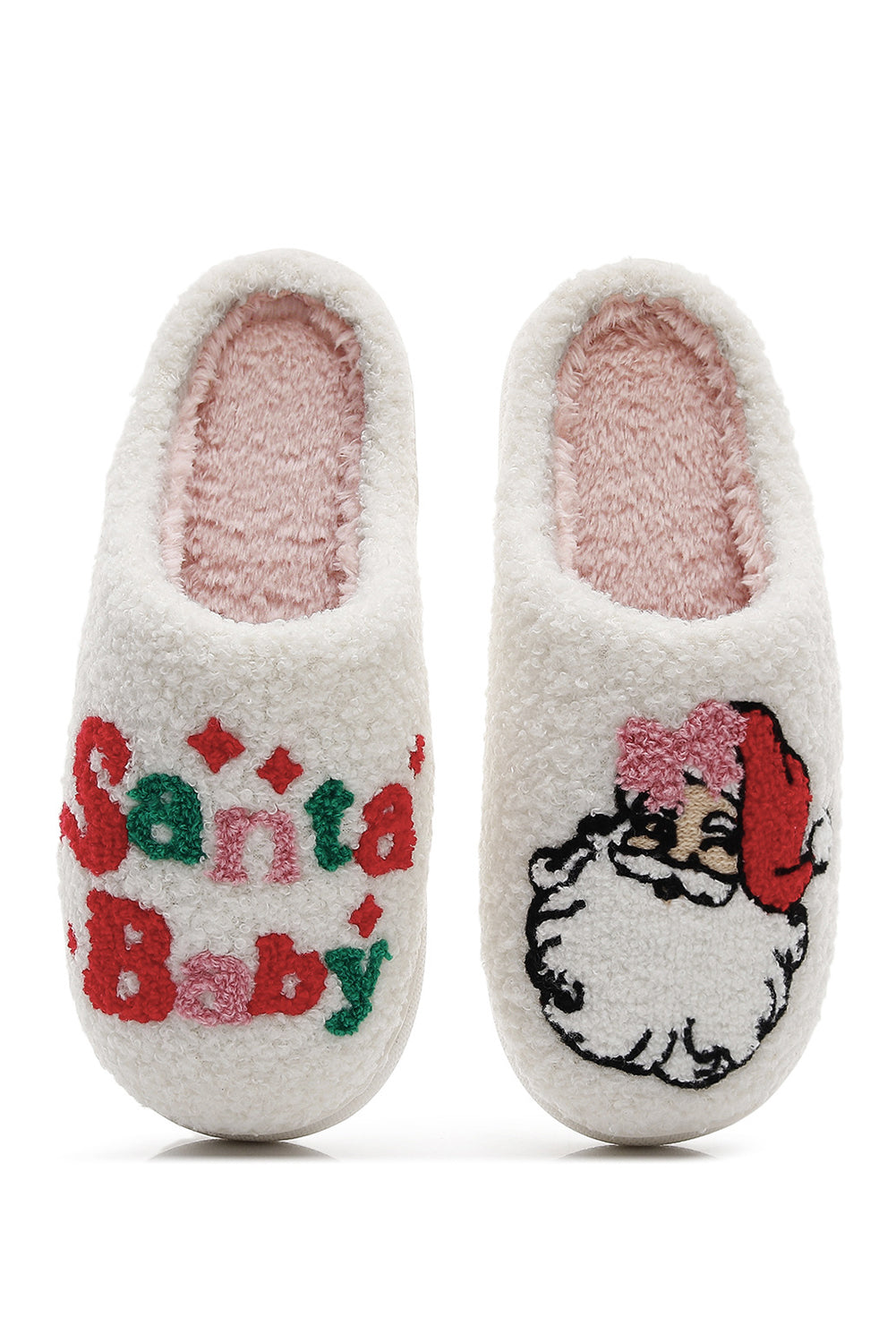White Plush Santa Baby Christmas House Slippers