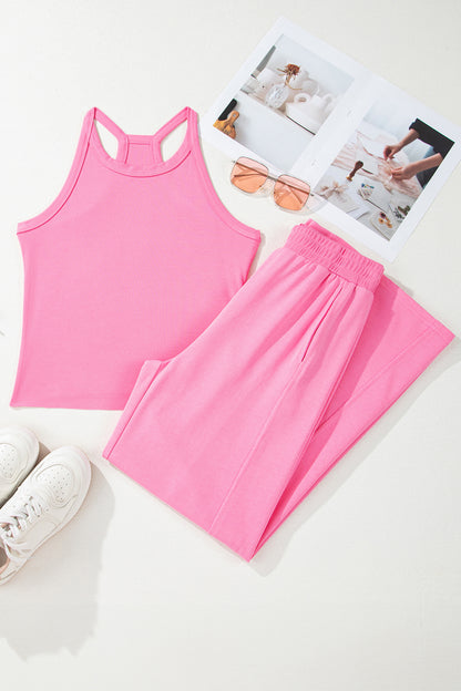Sachet Pink Ribbed Tank Top and Sweatpants Set
