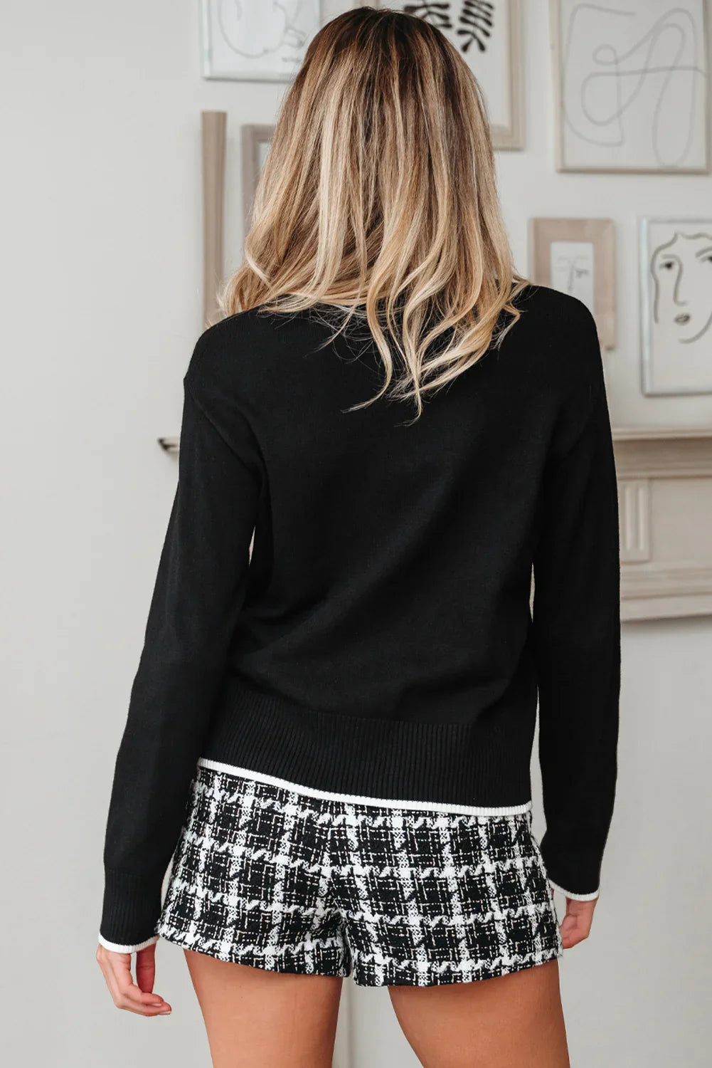 Black Contrast Bow Cropped Sweater