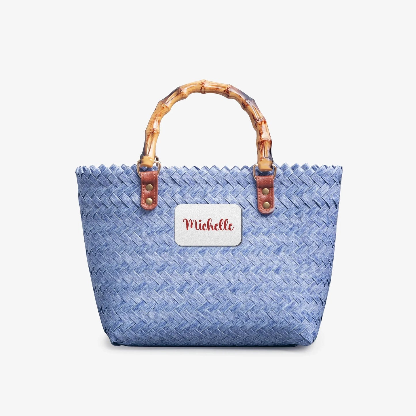 1231. Chic Woven Basket Bag with Bamboo Handle - Personalizable - Whippie's