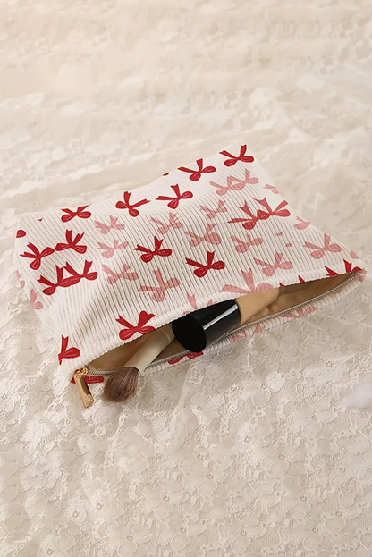 Bows Corduroy Makeup Bag | Fiery Red Zipper Pouch