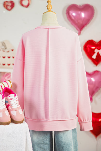 Pink You Are So Loved Valentine's Day Bow Embroidered Pullover Top