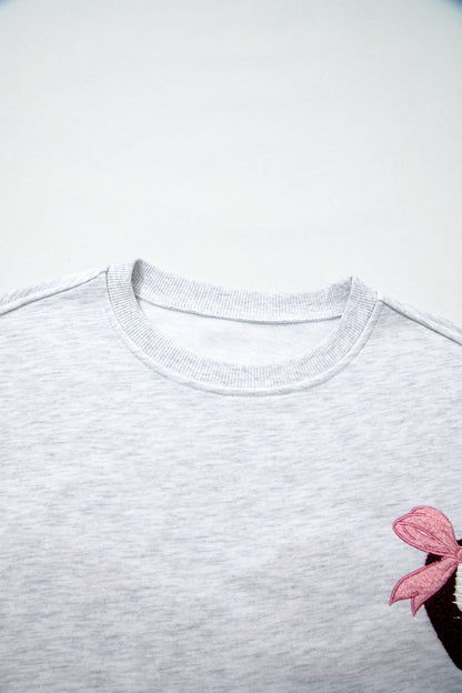 Football Bow Sweatshirt | Light Grey Embroidered Game Day Top