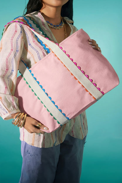 White Colorful Ricrac Canvas Tote Bag