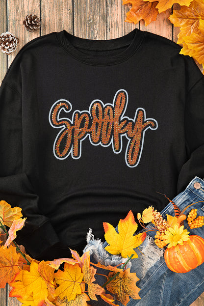 Spooky Rhinestone Halloween Sweatshirt | Black Pullover