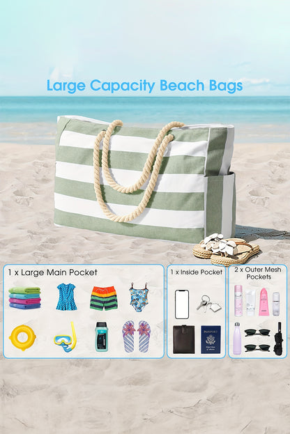 Light Blue Striped Waterproof Canvas Tote Bag