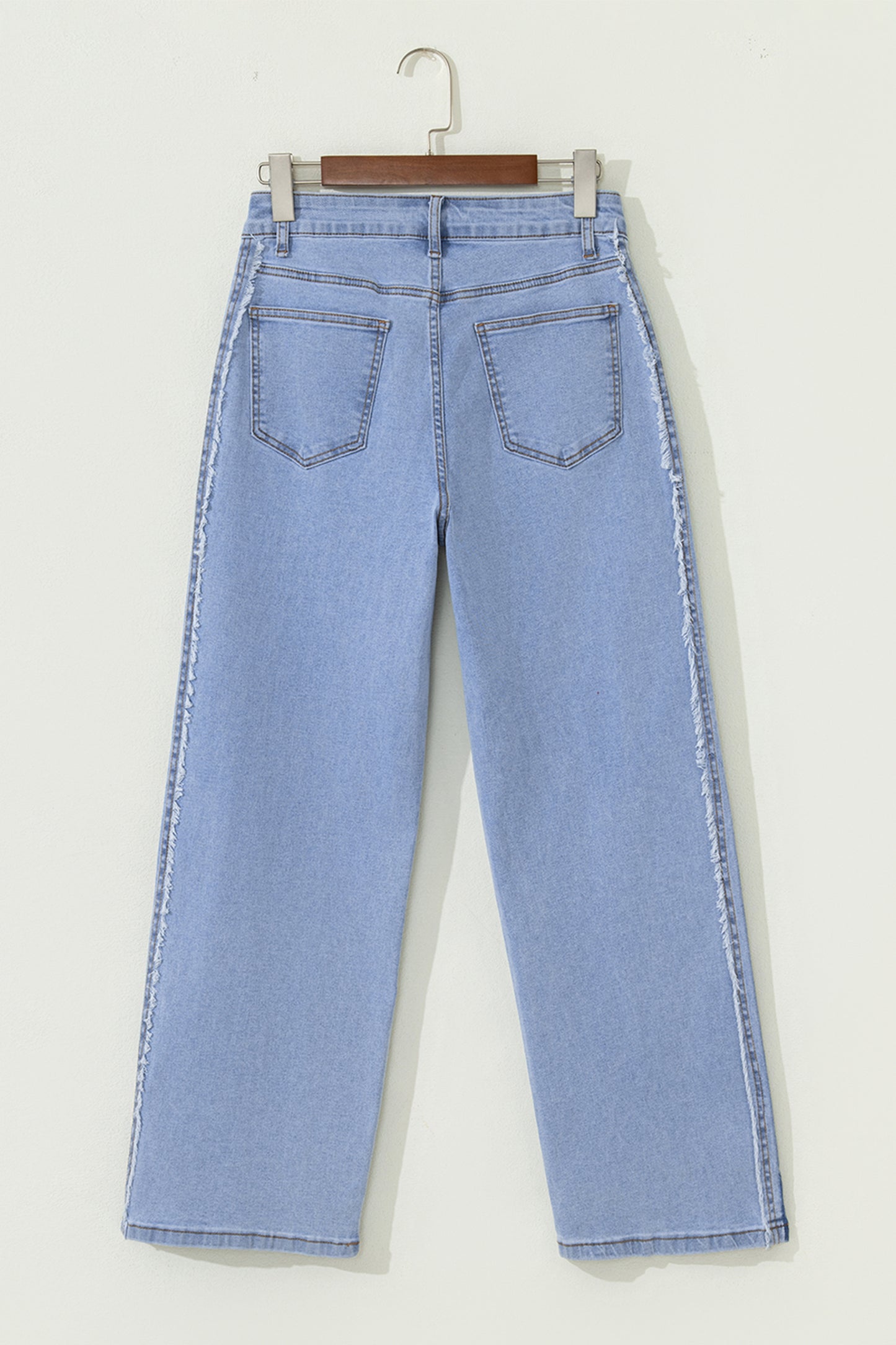 Beau Blue Contrast Stripe Frayed Side Panel Patchwork Jeans