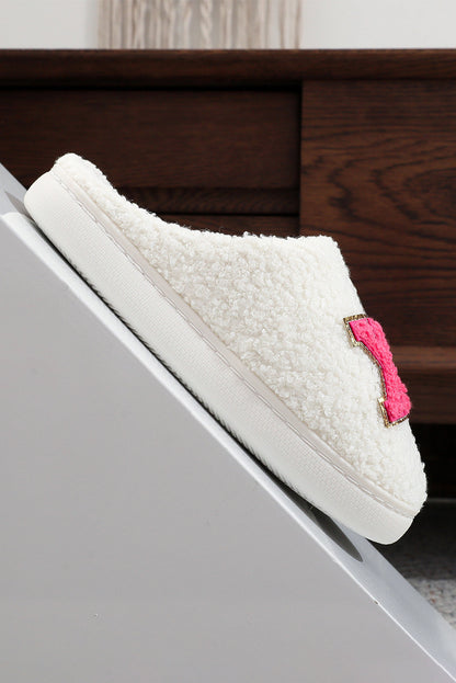 White XOXO Glitter Trim Plush House Slippers
