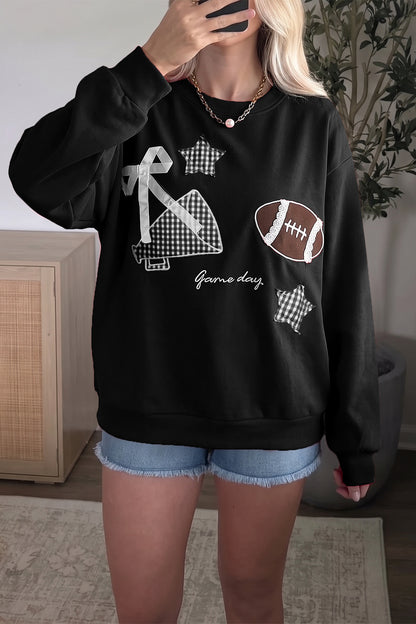 Racing Red Gingham Patch Rugby Game Day Sweatshirt