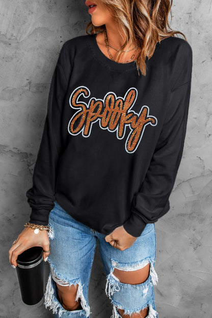 Spooky Rhinestone Halloween Sweatshirt | Black Pullover