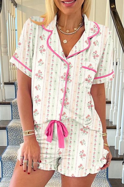 Contrast Piping Cute Pajamas | Cherries, Polka Dot, White Floral, Pink Floral