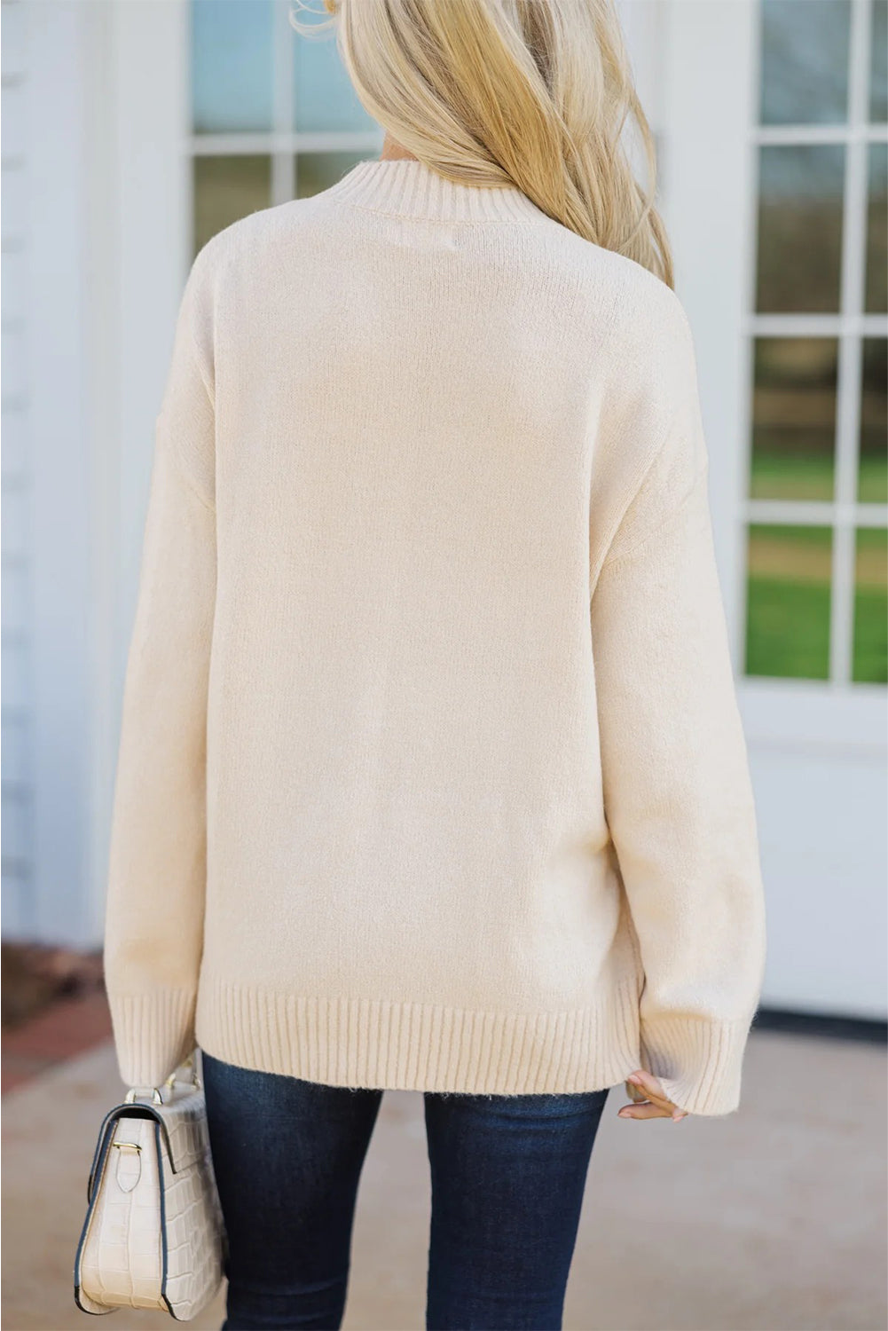 White Embroidered Flower Bouquet Loose Sweater