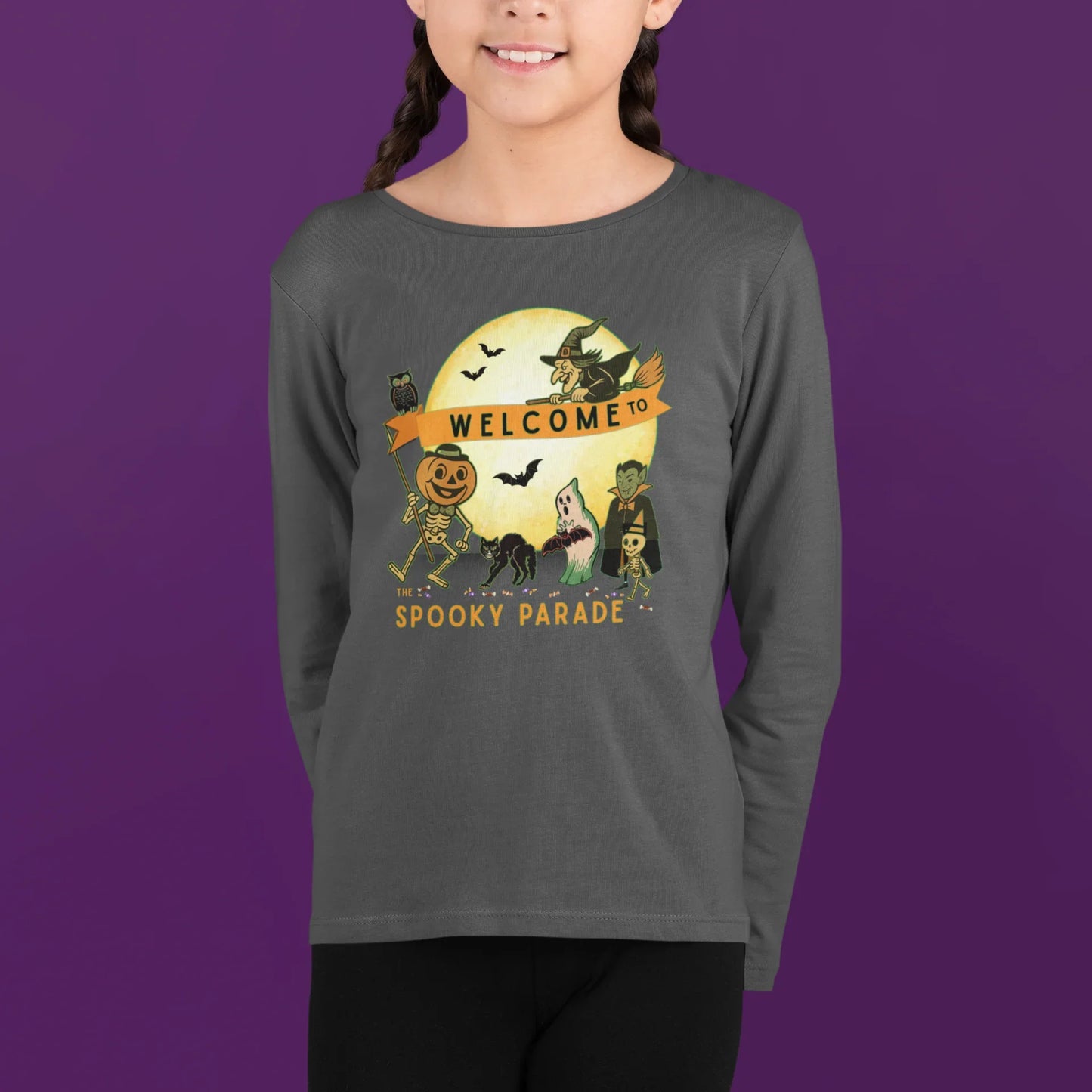 Welcome to The Spooky Parade Youth Long Sleeve Tee - Classic Halloween Fun