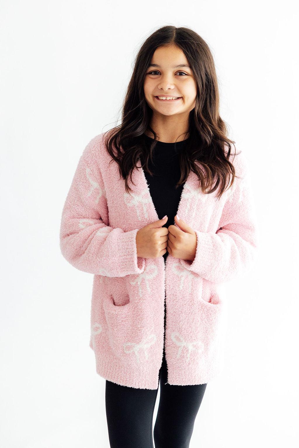 Mila & Rose Light Pink/Coconut Bow Cozy Cardigan, featured product view