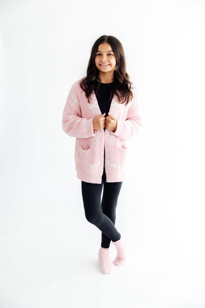 Mila & Rose Light Pink/Coconut Bow Cozy Cardigan, additional product view 4