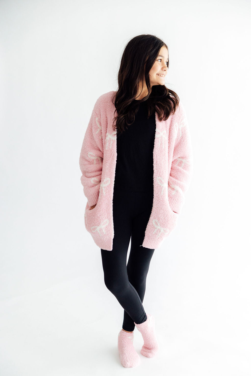 Mila & Rose Light Pink/Coconut Bow Cozy Cardigan, additional product view 3