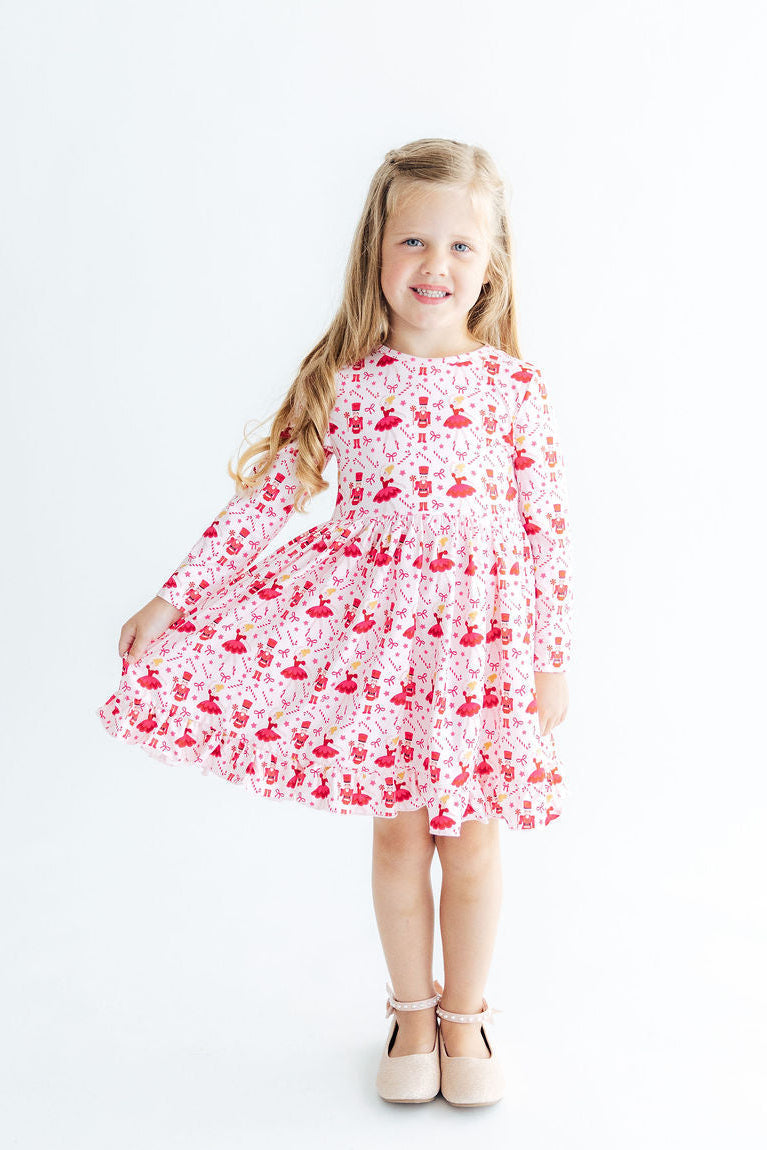 Mila & Rose Candy Cane Ballet long-sleeve Ruffle-Hem Twirl Dress, additional product view 4