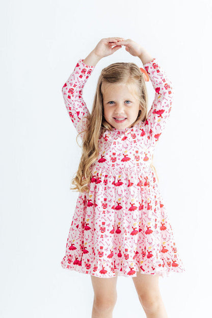 Mila & Rose Candy Cane Ballet long-sleeve Ruffle-Hem Twirl Dress, additional product view 2