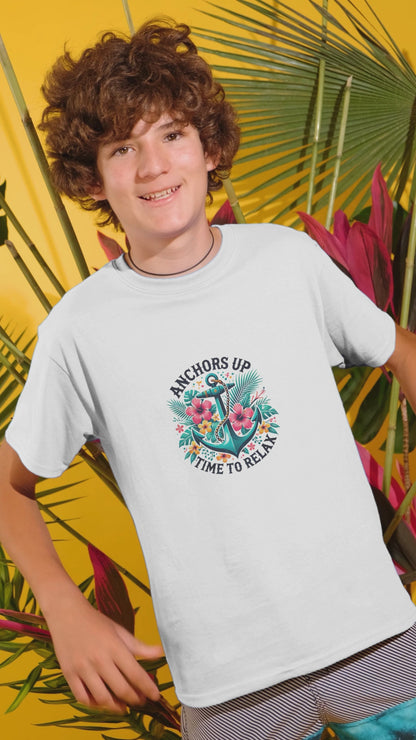 Anchors Up - Time to Relax Kids' Unisex Tee! 🌺⚓️