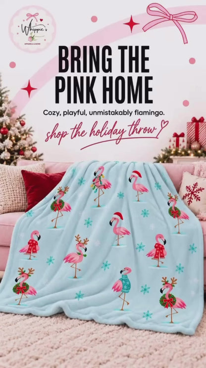 Christmas Flamingo Blanket | Retro Pink Holiday Throw