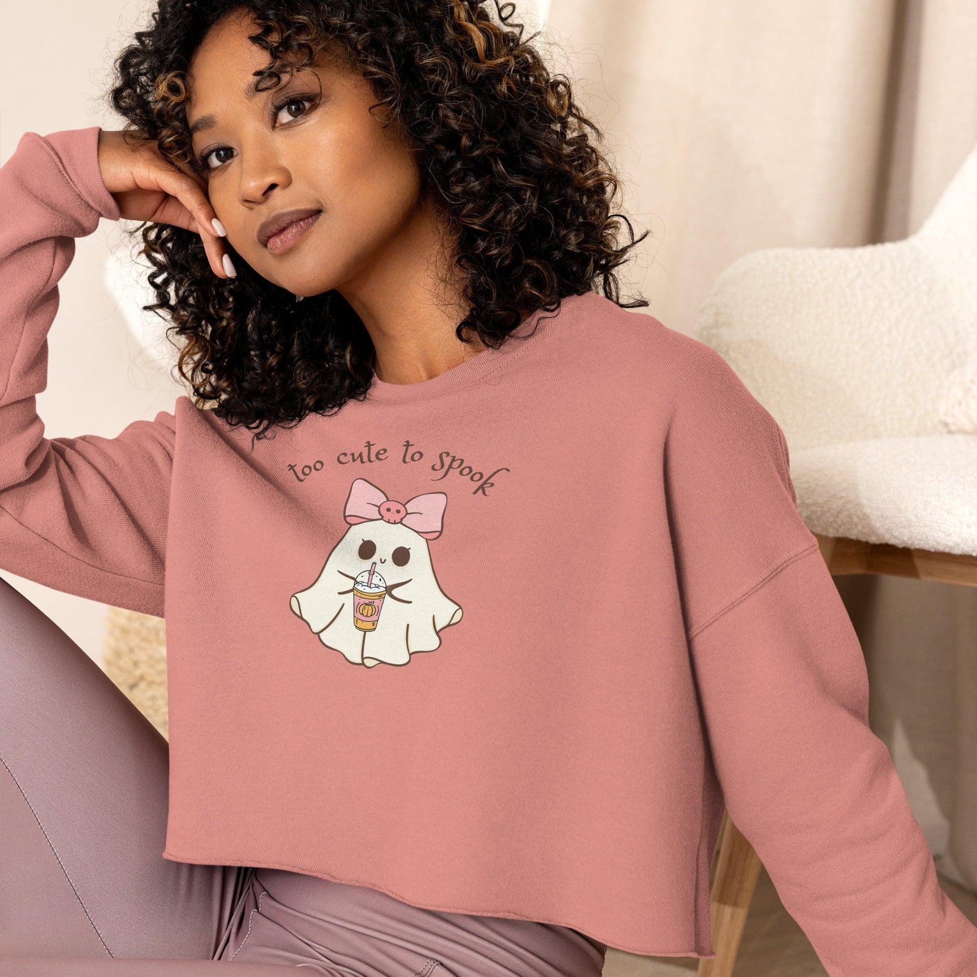 Too Cute to Spook Women's Crop Sweatshirt - 👻💖 Stay Cozy and Cute this Halloween! 💖👻 - Whippie's