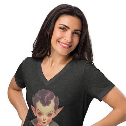 Fangs for the Fashion - Women's Relaxed V-Neck Tee - Embrace Spooky-Cute Style! - Whippie's