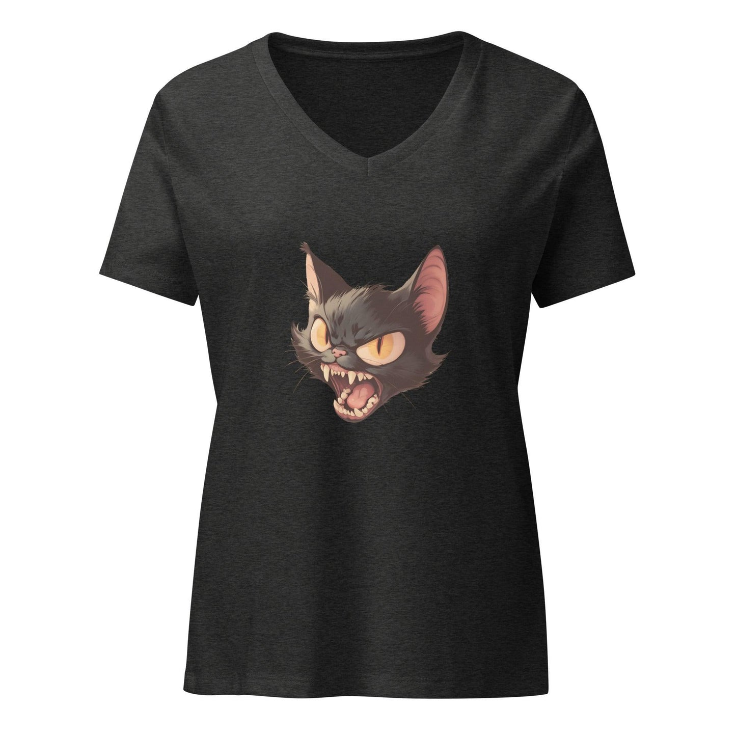 Vintage Boo-tique - Hissing Black Cat- V-neck T-shirt - Whippie's