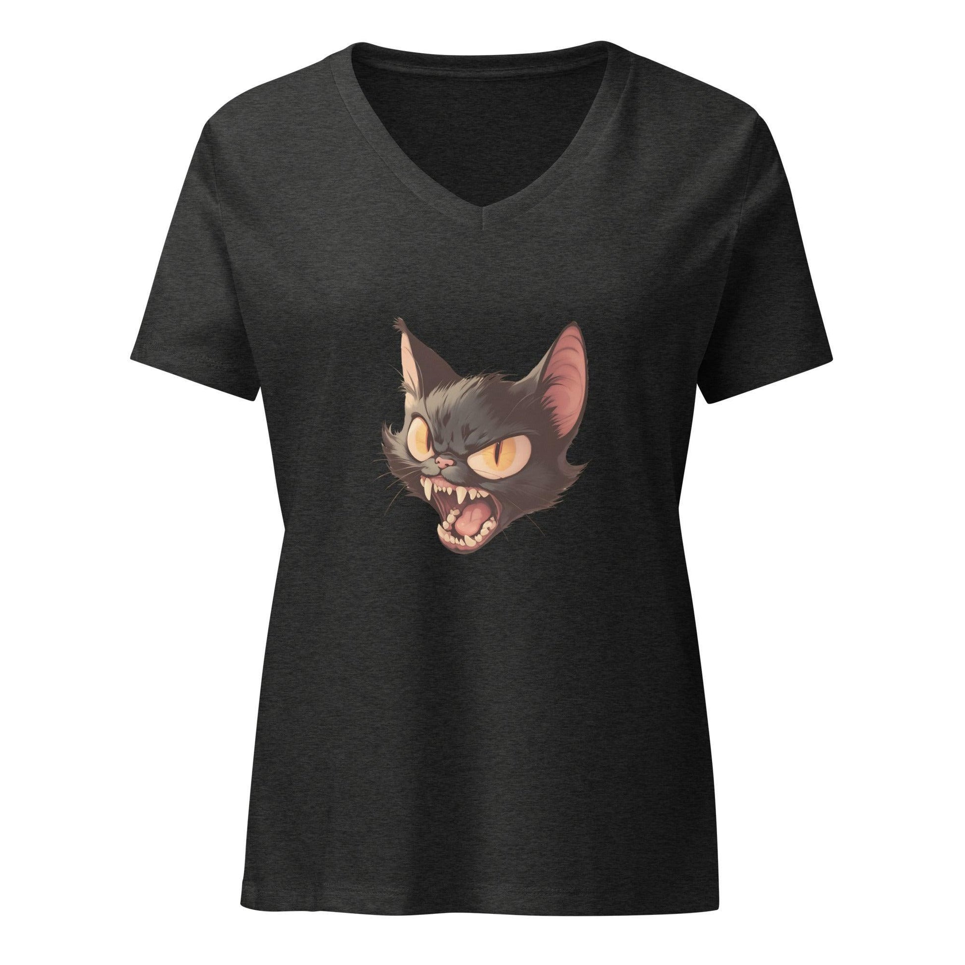 Vintage Boo-tique - Hissing Black Cat- V-neck T-shirt - Whippie's