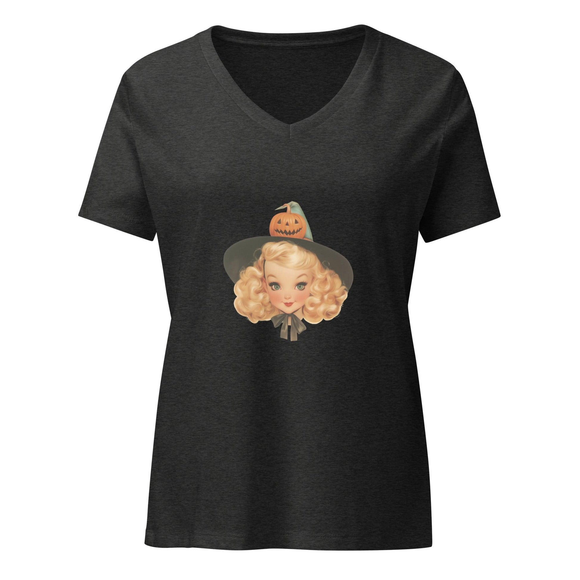 Enchanting Vintage Vibes: Blonde Witch V-neck T-shirt - Whippie's