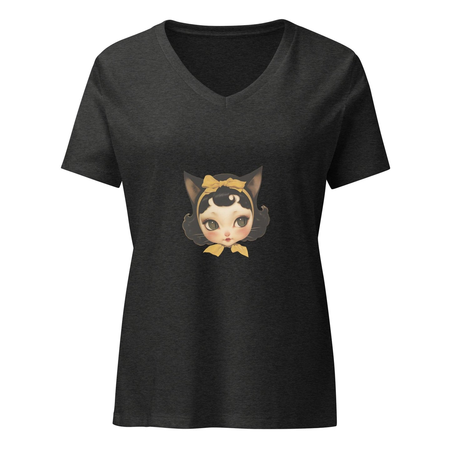 Purr-fectly Spooky - Cute Girl with Cat Ears V-neck Tee - Whippie's