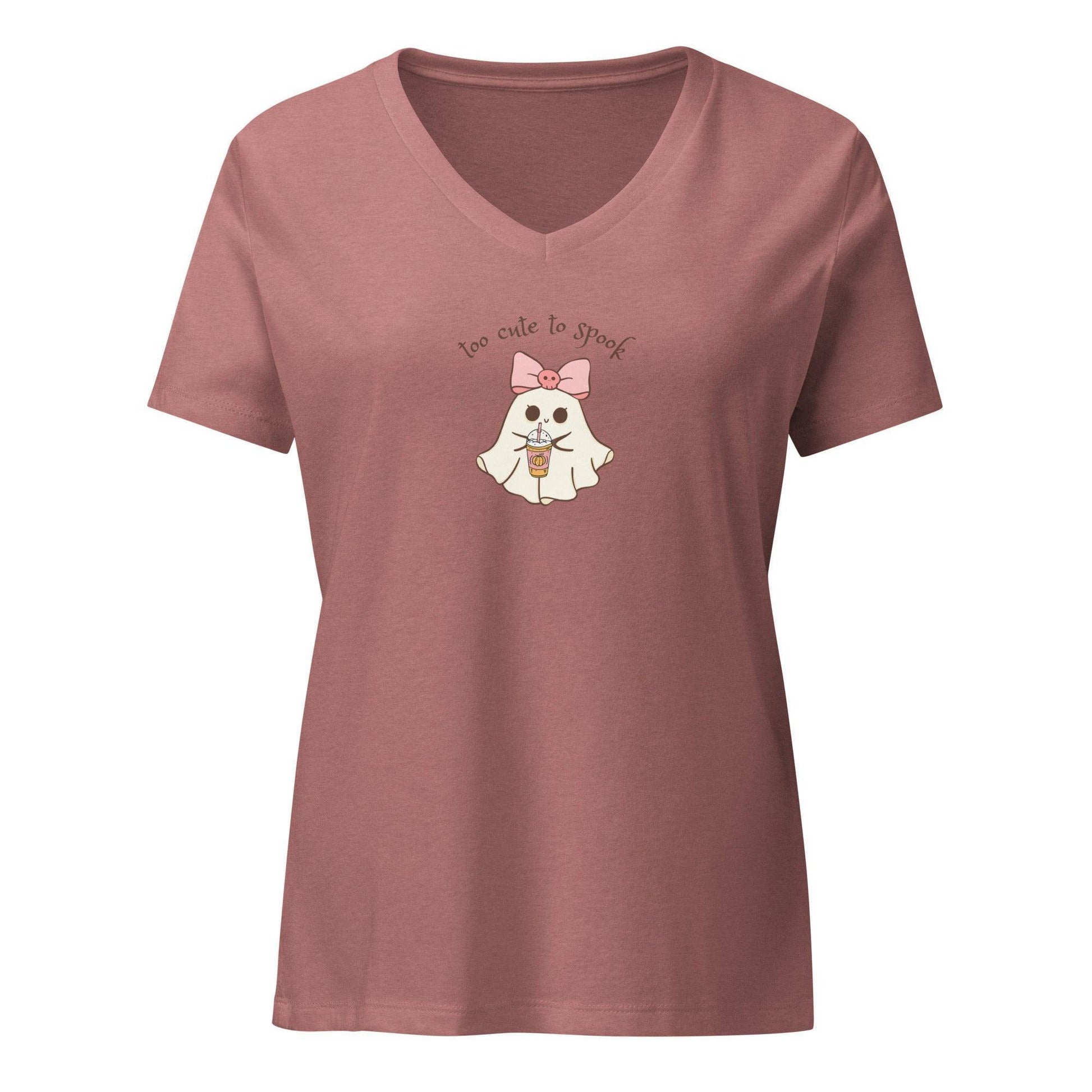 Too Cute to Spook Women's Relaxed V-Neck Tee - 👻💖 Embrace Spooky Season in Comfort and Style! 💖👻 - Whippie's