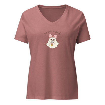 Too Cute to Spook Women's Relaxed V-Neck Tee - 👻💖 Embrace Spooky Season in Comfort and Style! 💖👻 - Whippie's