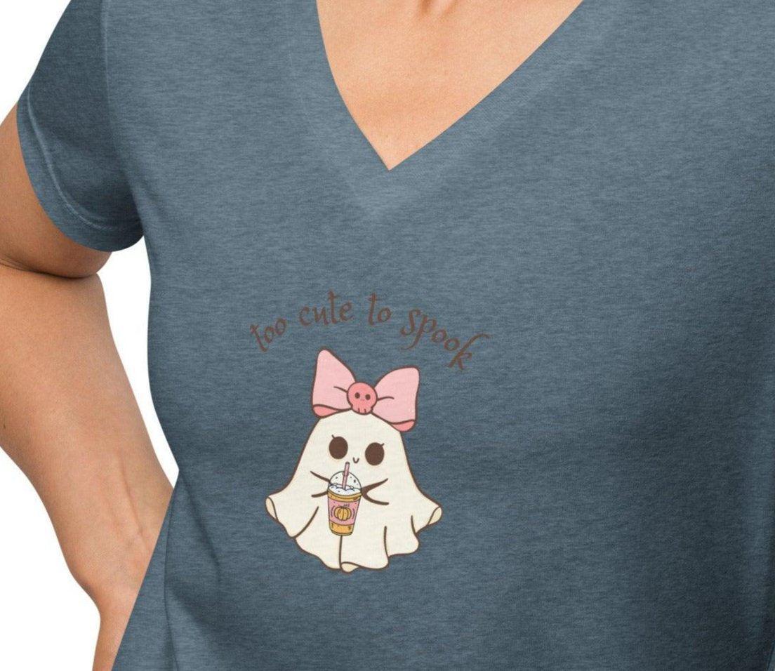 Too Cute to Spook Women's Relaxed V-Neck Tee - 👻💖 Embrace Spooky Season in Comfort and Style! 💖👻 - Whippie's