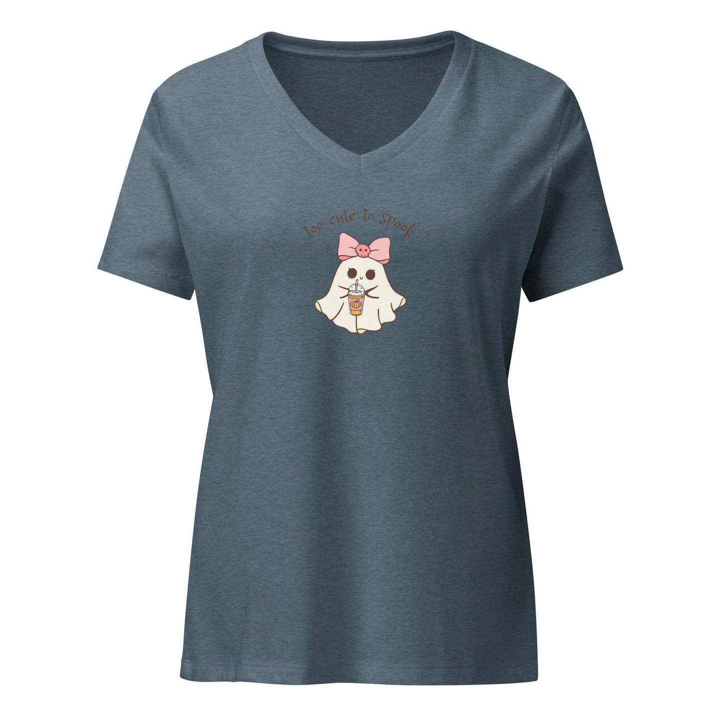 Too Cute to Spook Women's Relaxed V-Neck Tee - 👻💖 Embrace Spooky Season in Comfort and Style! 💖👻 - Whippie's