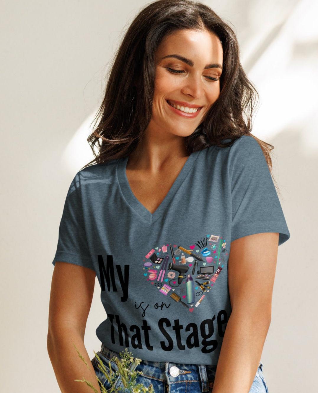 My Heart is on That Stage" Women's V-Neck Tee - A Dance Mom's Essentials! 💖✨ - Whippie's