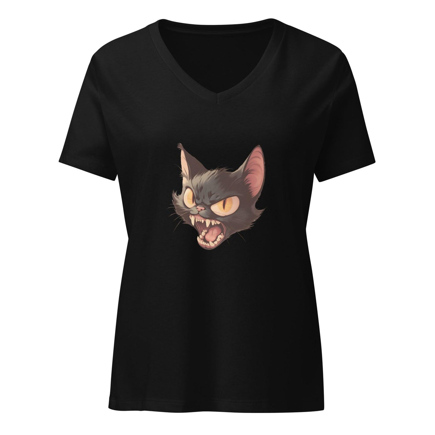 Vintage Boo-tique - Hissing Black Cat- V-neck T-shirt - Whippie's