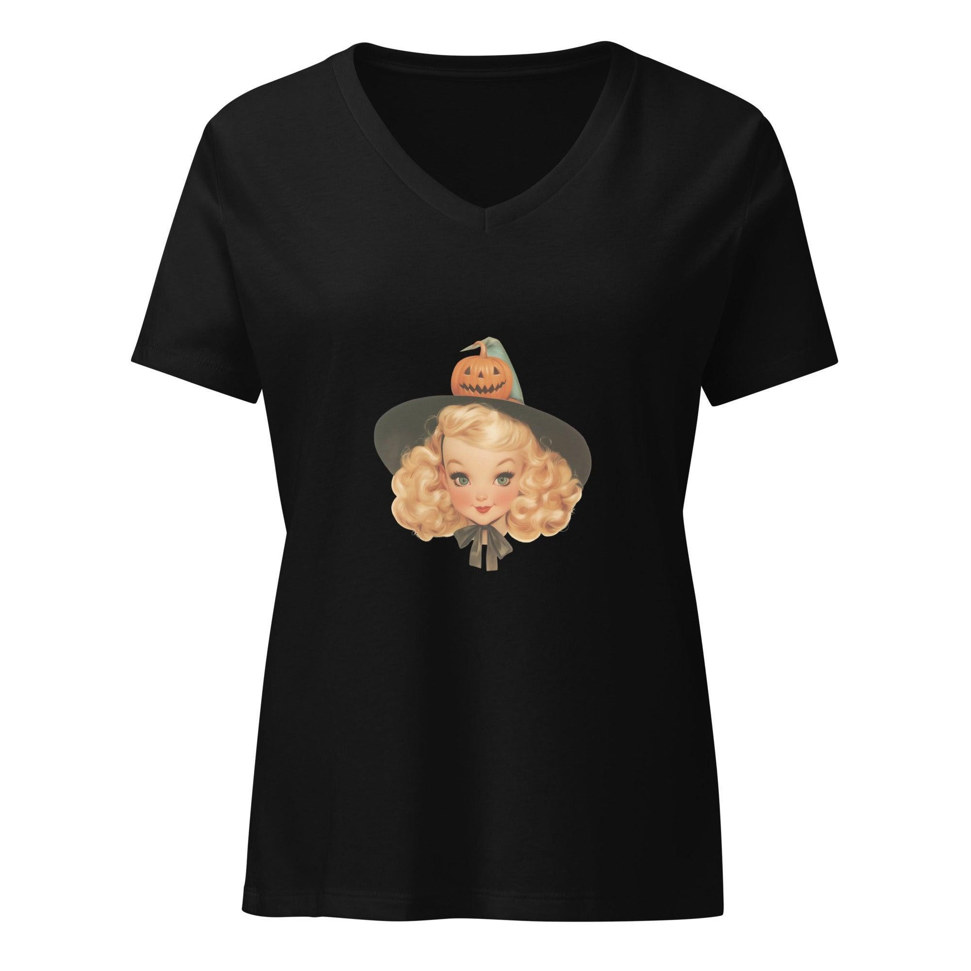 Enchanting Vintage Vibes: Blonde Witch V-neck T-shirt - Whippie's