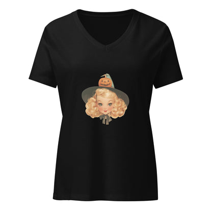 Enchanting Vintage Vibes: Blonde Witch V-neck T-shirt - Whippie's