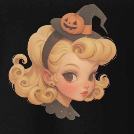 Blonde Witch with Pumpkin Headband V-neck T-shirt - Whippie's
