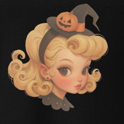 Blonde Witch with Pumpkin Headband V-neck T-shirt - Whippie's
