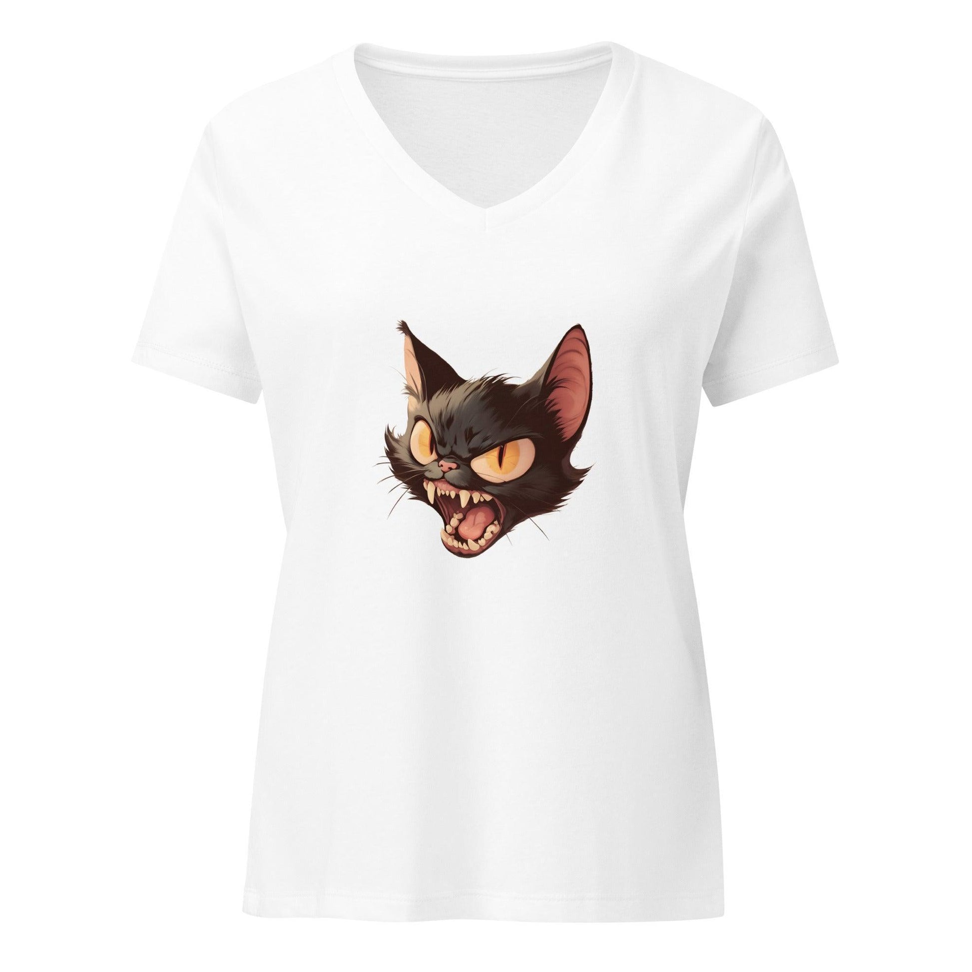 Vintage Boo-tique - Hissing Black Cat- V-neck T-shirt - Whippie's