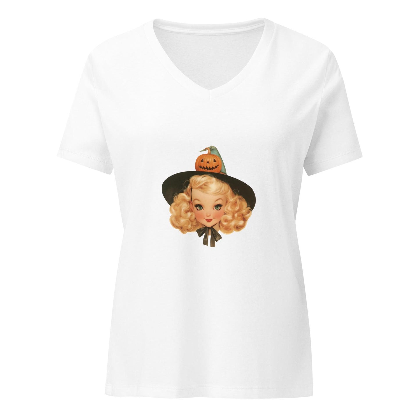 Enchanting Vintage Vibes: Blonde Witch V-neck T-shirt - Whippie's