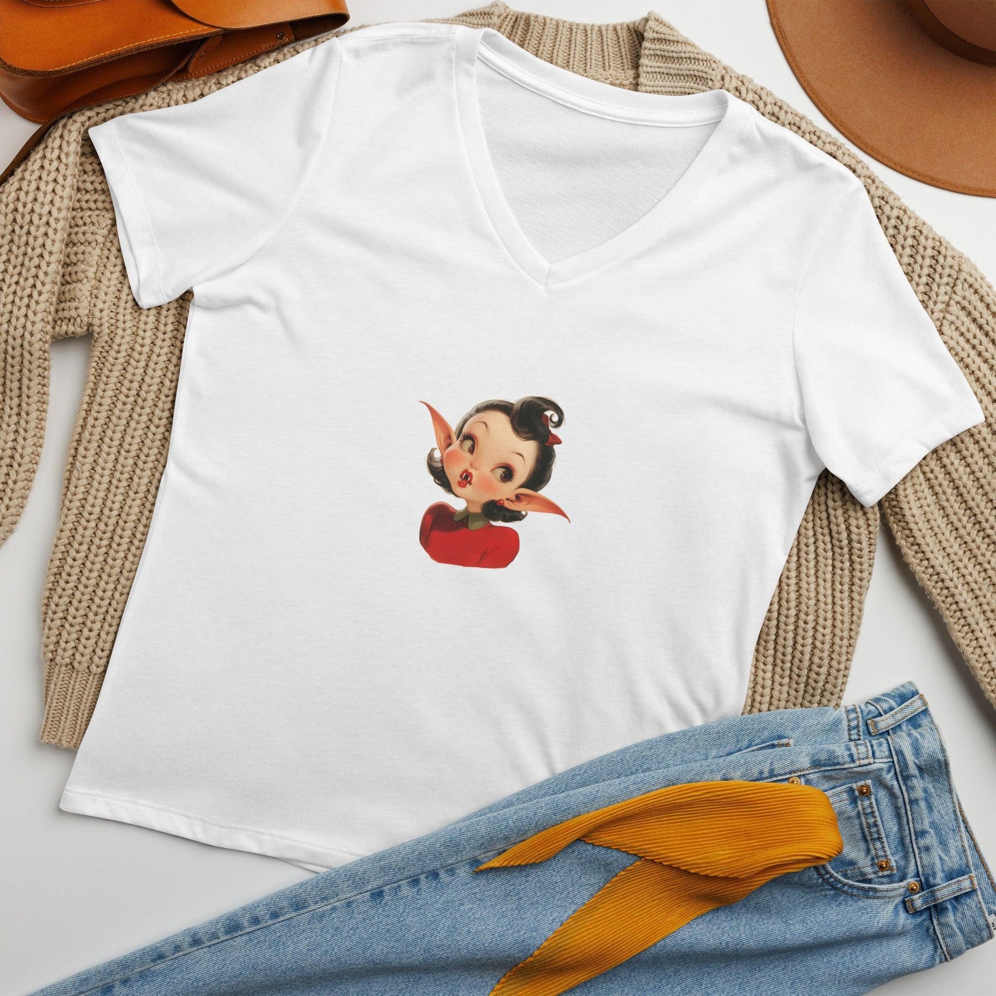 Cute Girl Vampire V-neck Tee - Whippie's