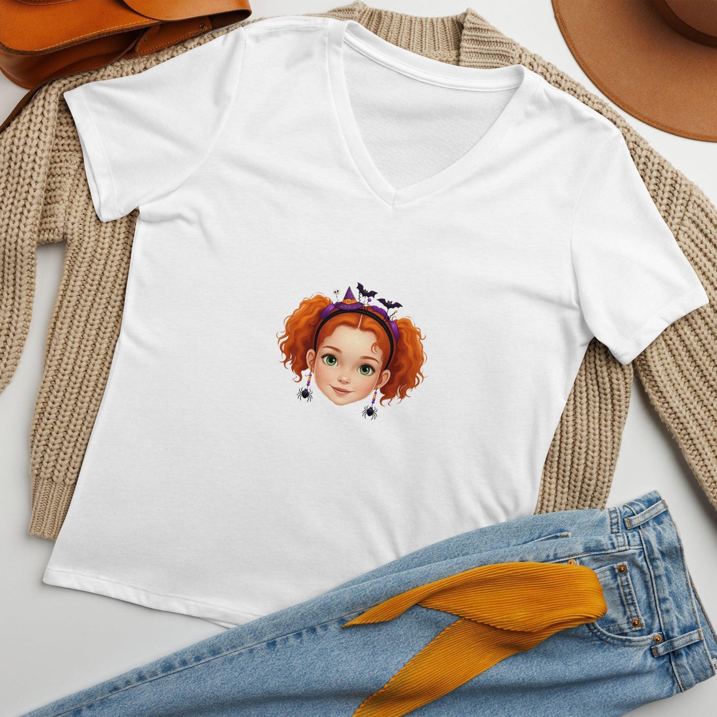 Vintage Boo-tique: Red Hair Girl V-Neck Tee - Whippie's