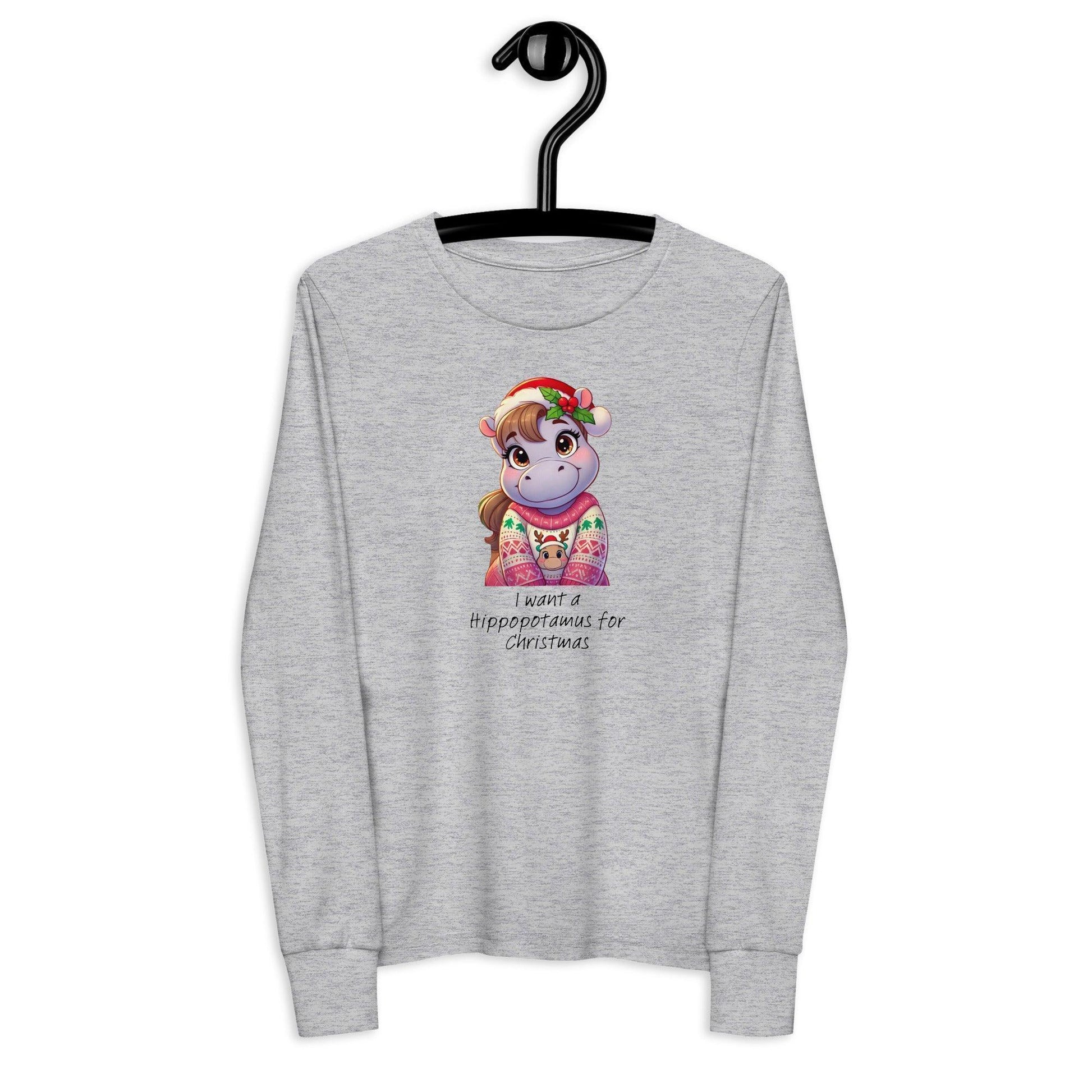 I Want a Hippopotamus for Christmas 🦛🎄 Girl Hippo - Youth Long Sleeve Tee! 🎁✨ - Whippie's