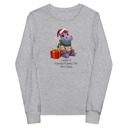I Want a Hippopotamus for Christmas 🦛🎄 Girl Hippo - Youth Long Sleeve Tee! 🎁✨ - Whippie's