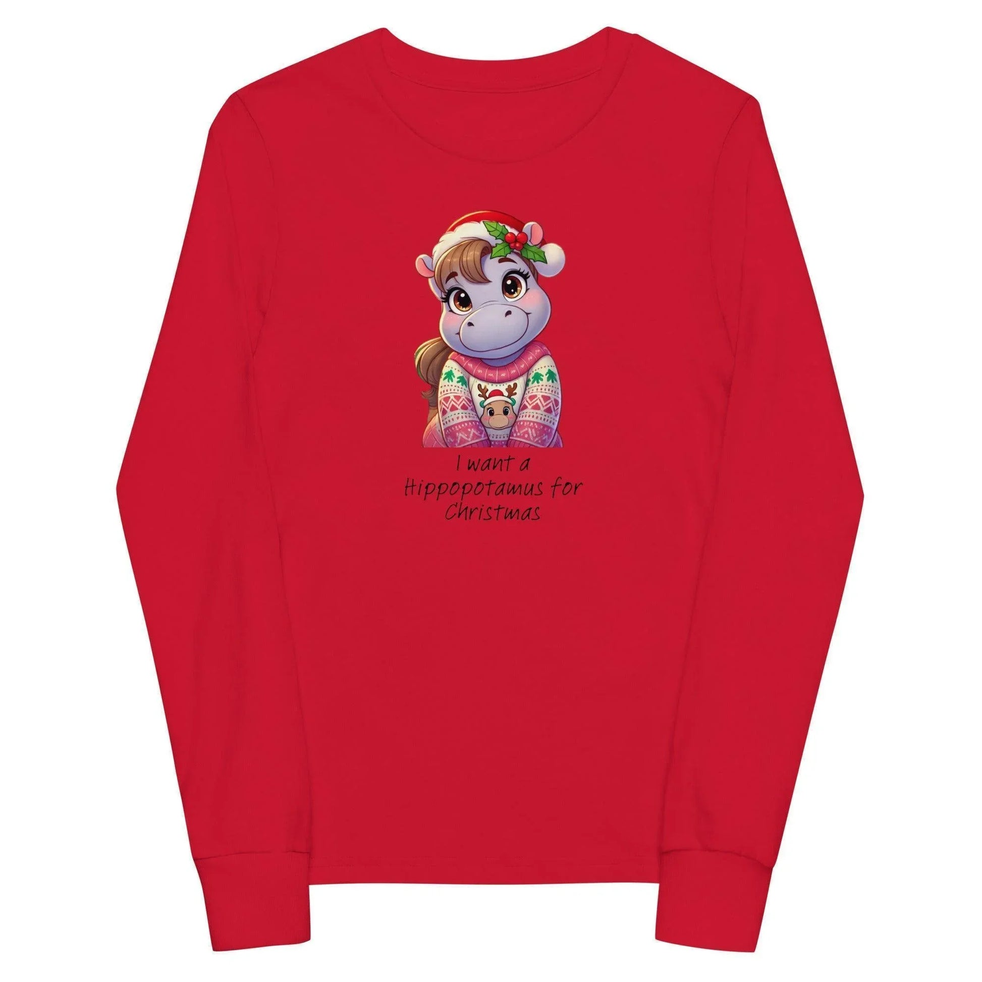 I Want a Hippopotamus for Christmas 🦛🎄 Girl Hippo - Youth Long Sleeve Tee! 🎁✨ - Whippie's