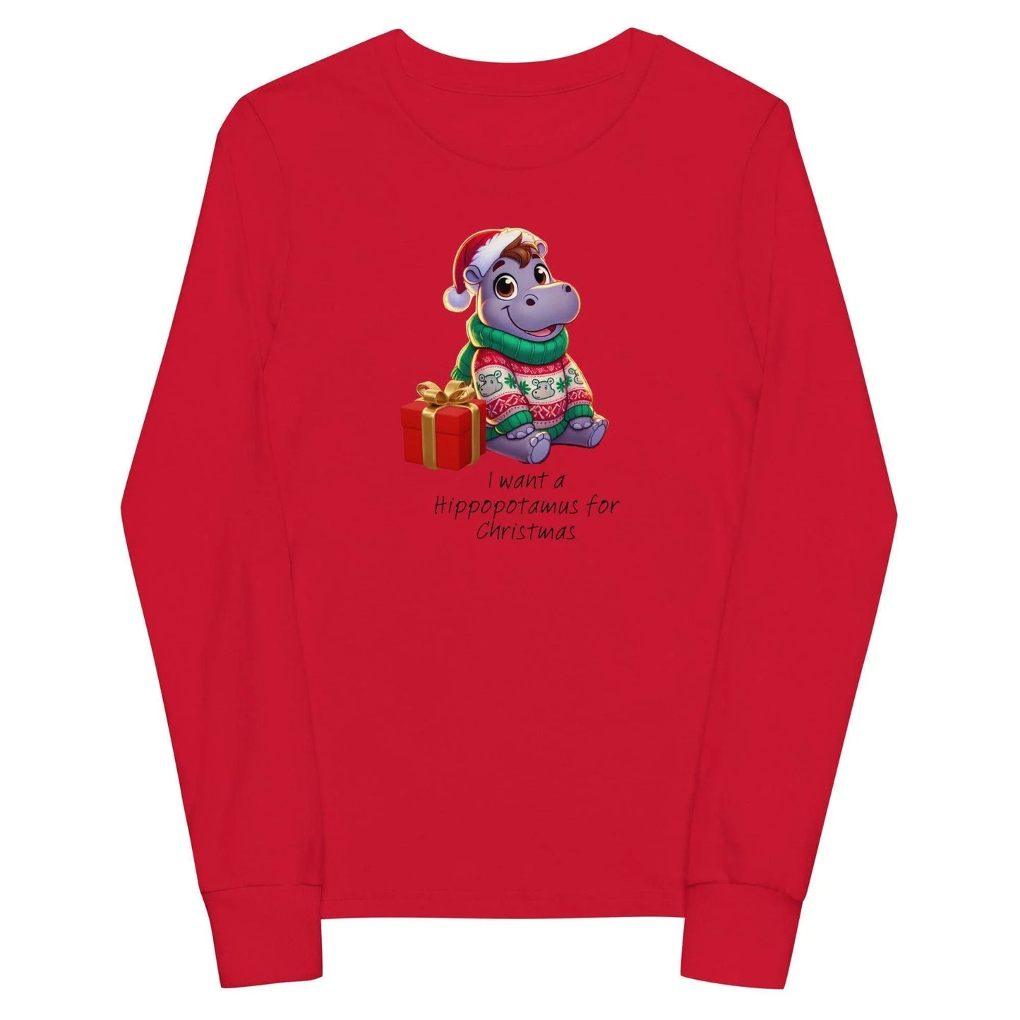 I Want a Hippopotamus for Christmas 🦛🎄 Girl Hippo - Youth Long Sleeve Tee! 🎁✨ - Whippie's