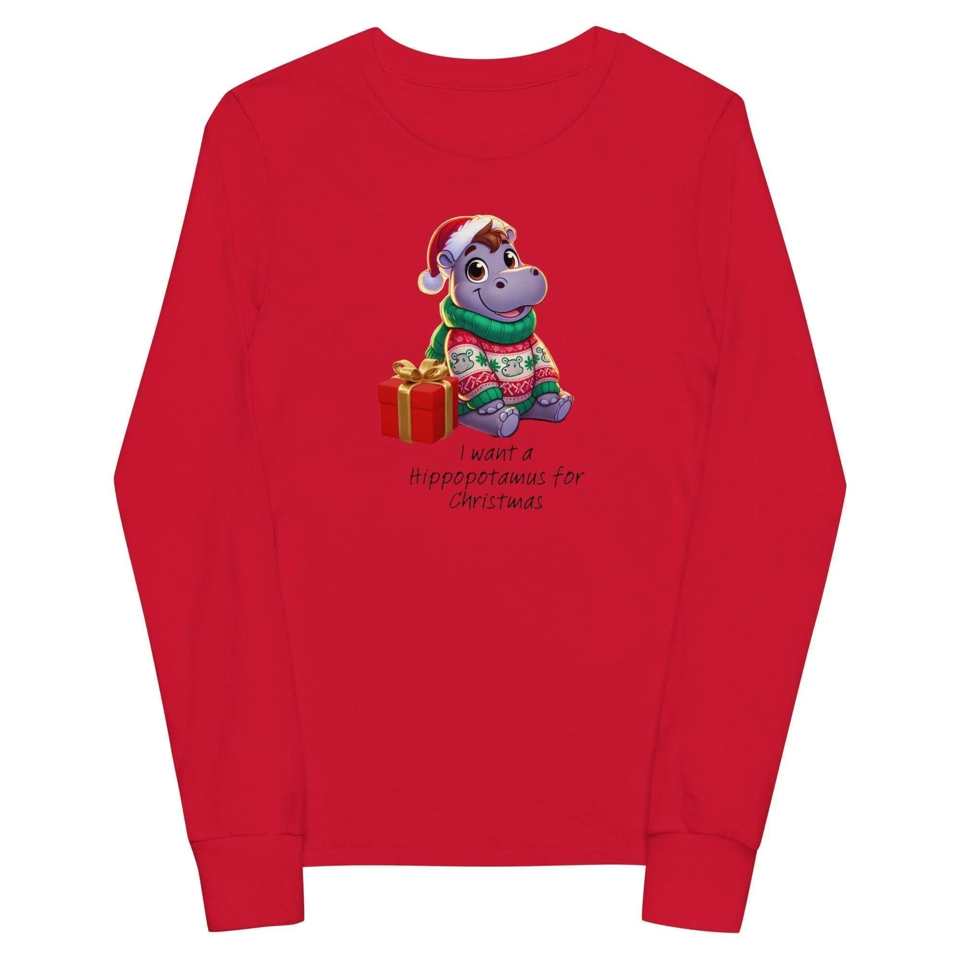 I Want a Hippopotamus for Christmas 🦛🎄 Girl Hippo - Youth Long Sleeve Tee! 🎁✨ - Whippie's