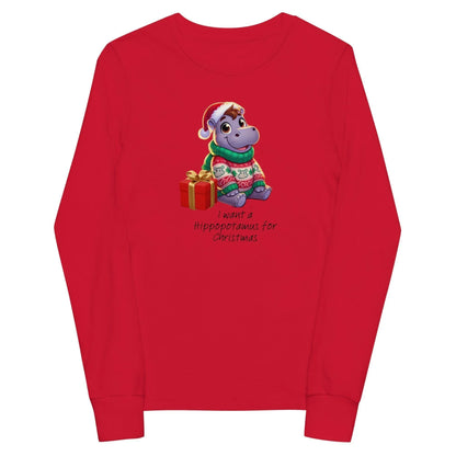 I Want a Hippopotamus for Christmas 🦛🎄 Girl Hippo - Youth Long Sleeve Tee! 🎁✨ - Whippie's